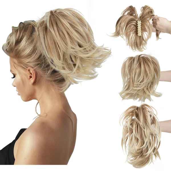 Postiche queue de cheval chignon haut avec pince à griffes synthétiques