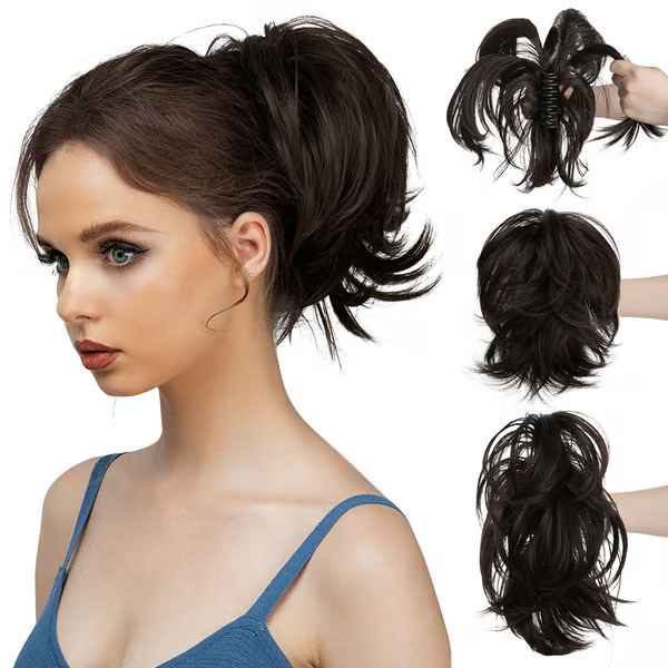 Postiche queue de cheval chignon haut avec pince à griffes synthétiques