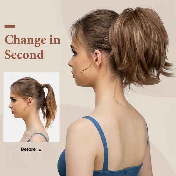 Postiche queue de cheval chignon haut avec pince à griffes synthétiques