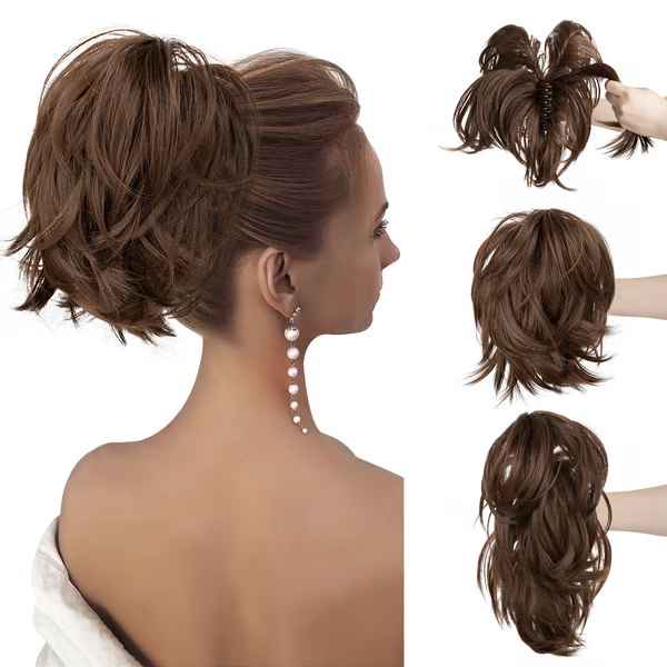 Postiche queue de cheval chignon haut avec pince à griffes synthétiques