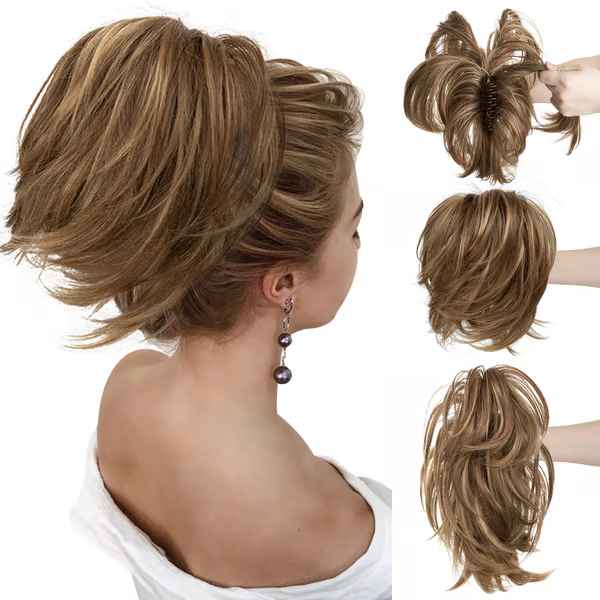 Postiche queue de cheval chignon haut avec pince à griffes synthétiques