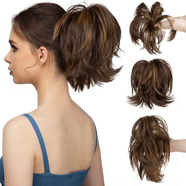 Postiche queue de cheval chignon haut avec pince à griffes synthétiques