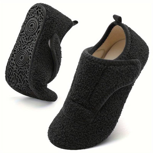 Pantoufles d'intérieur chaudes et ajustables pour femmes, coupe large
