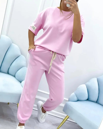 Ensemble Femme Décontracté Haut en Coton Lin et Pantalon Cheville