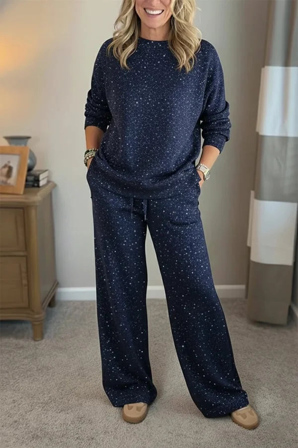 Ensemble détente à jambes larges en jersey scintillant pour femme