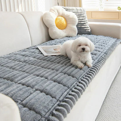 Housse de protection matelassée antidérapante en peluche pour canapé pour animaux de compagnie