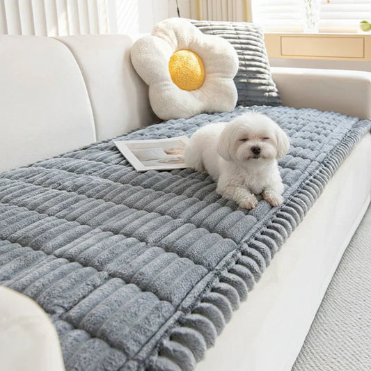 Housse de protection matelassée antidérapante en peluche pour canapé pour animaux de compagnie