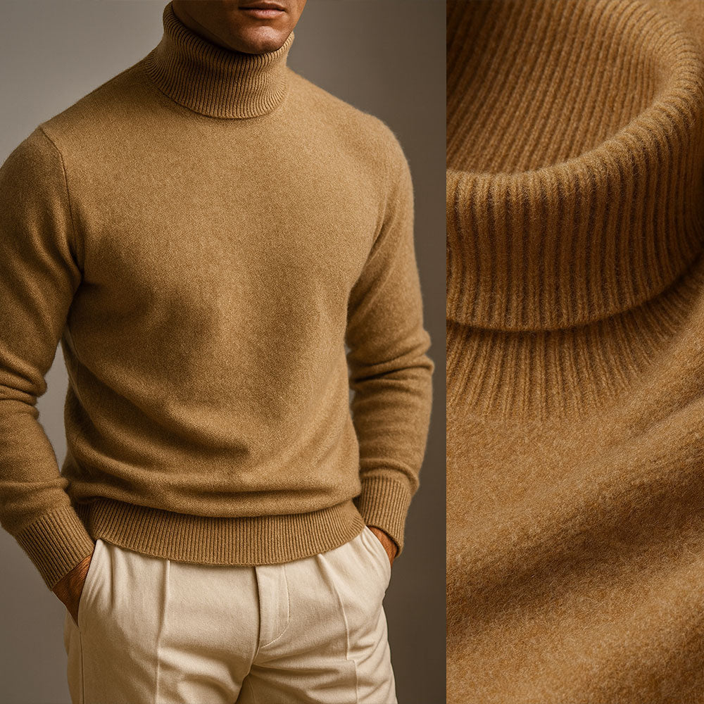 Pull confortable à col roulé en maille douce pour homme