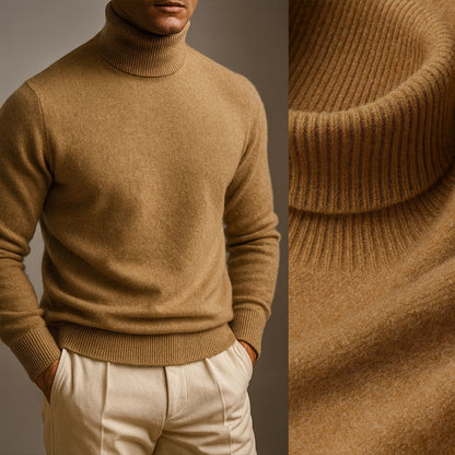 Pull confortable à col roulé en maille douce pour homme