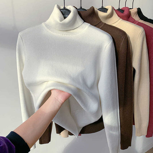 Pull thermique d'hiver pour femme, doublé polaire, en maille
