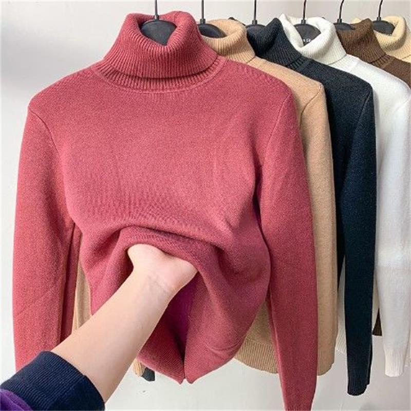 Pull thermique d'hiver pour femme, doublé polaire, en maille