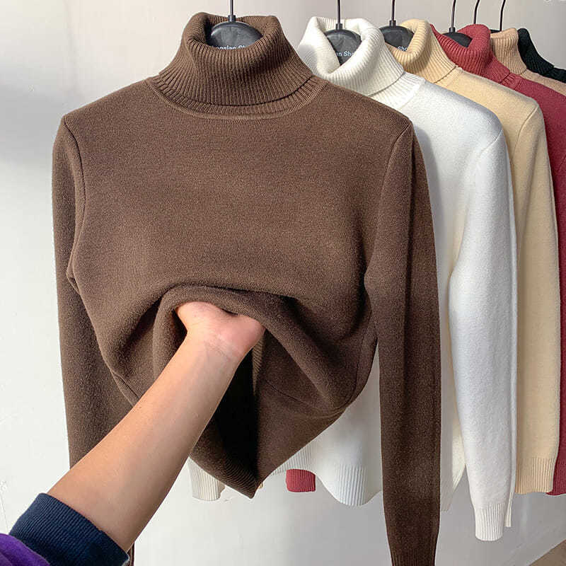 Pull thermique d'hiver pour femme, doublé polaire, en maille