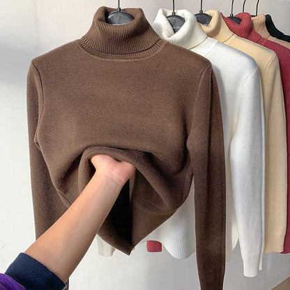 Pull thermique d'hiver pour femme, doublé polaire, en maille