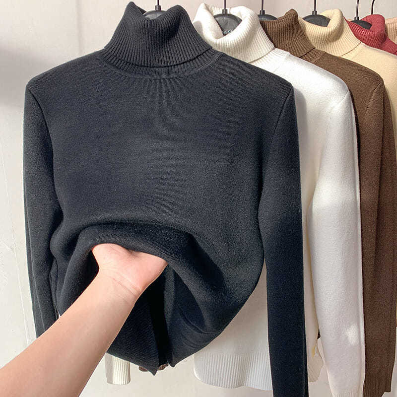 Pull thermique d'hiver pour femme, doublé polaire, en maille