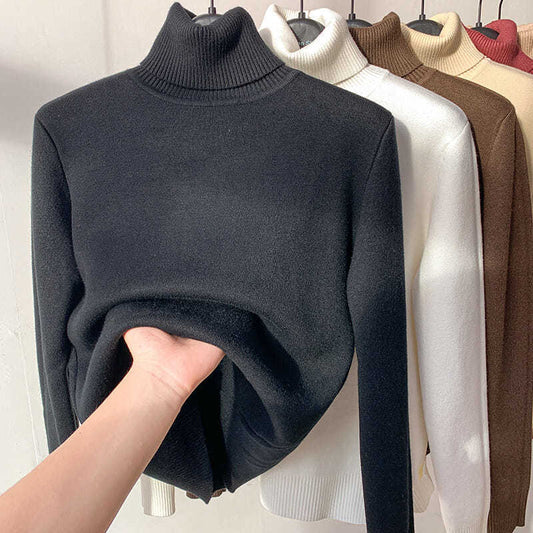 Pull thermique d'hiver pour femme, doublé polaire, en maille