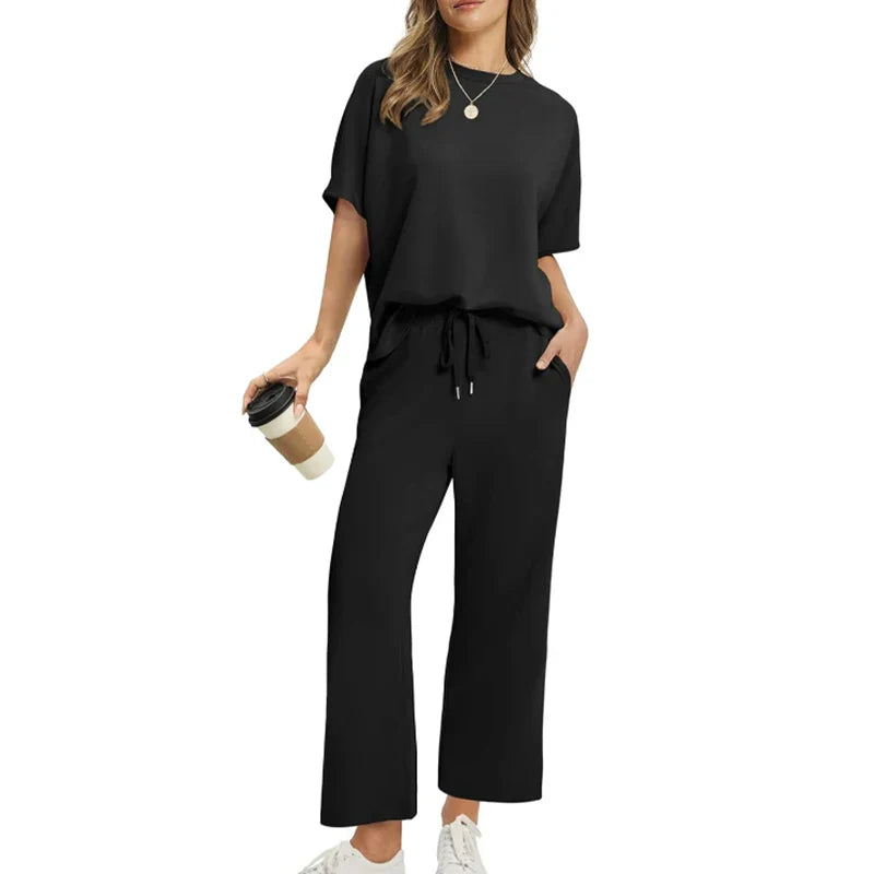 Nouveauté été : Ensemble haut et pantalon décontracté et doux pour femme