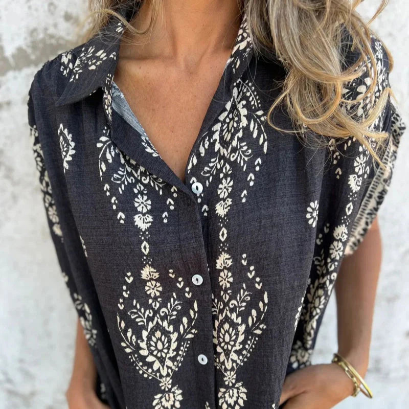 Robe courte imprimée à col en V et manches courtes avec poches pour femme