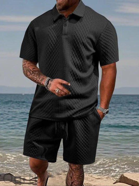 Ensemble polo texturé et short à cordon pour homme